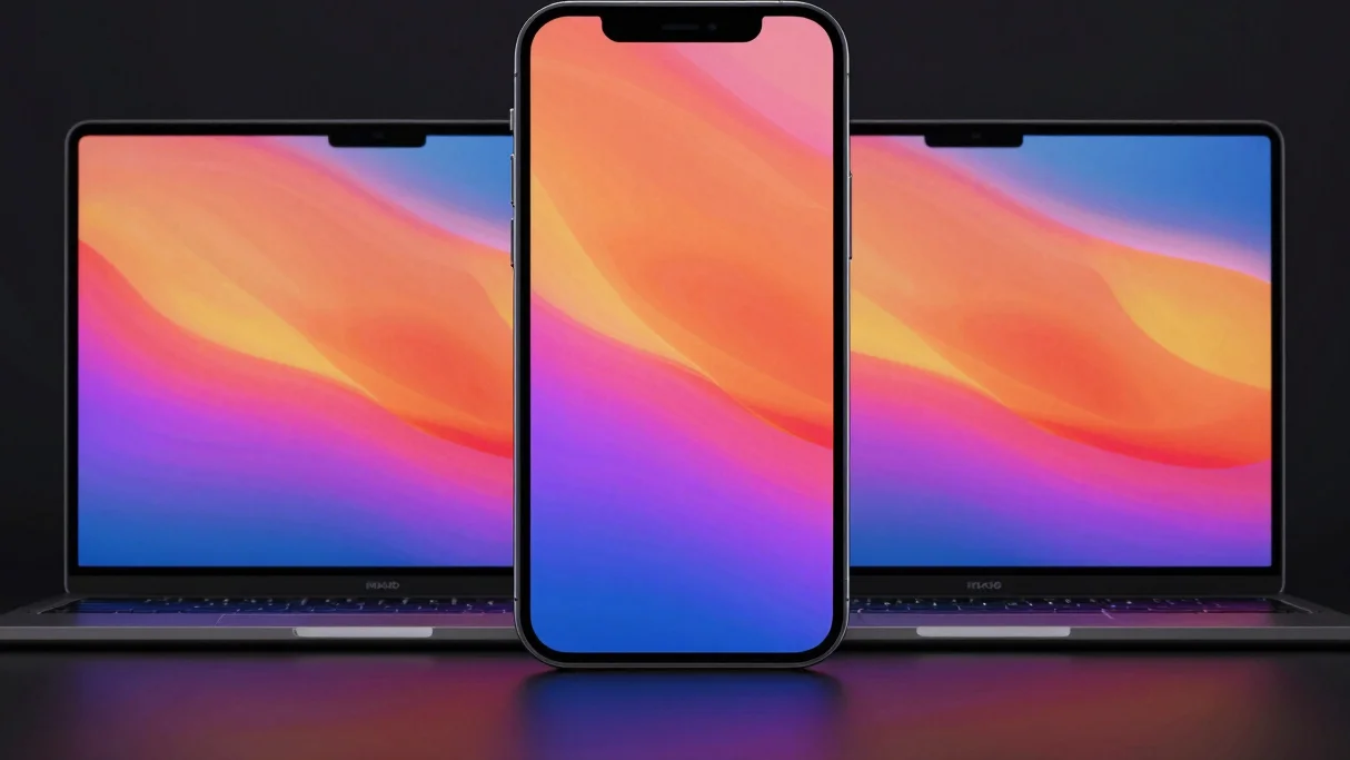 Smartphone and laptop screens showcasing ultra high resolution vi
