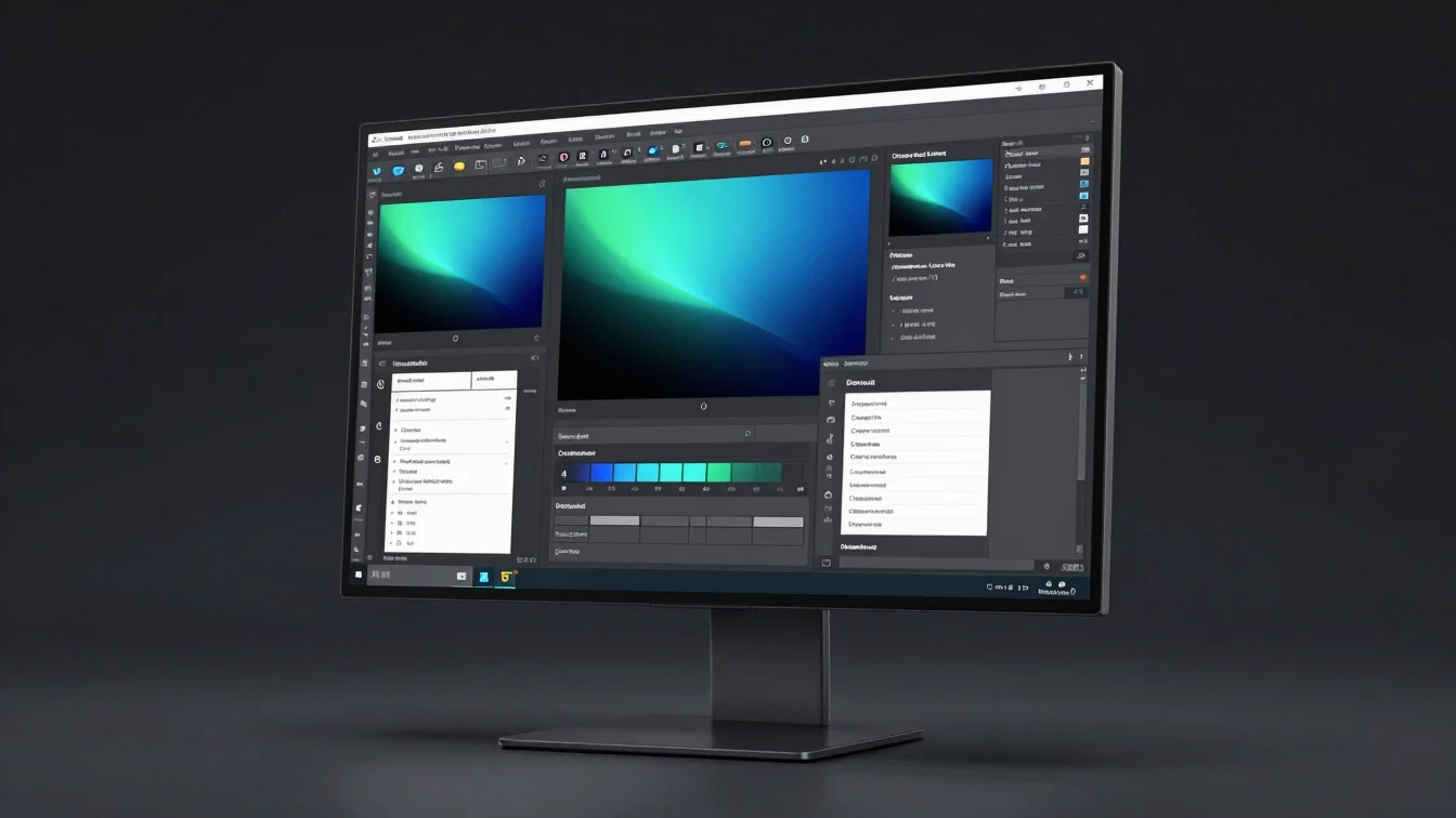 Angled software mockups and digital file preview displays on slee